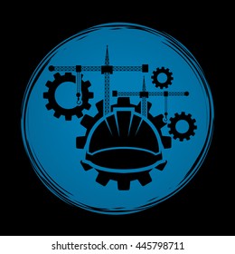 Construction building industry designed on grunge circle background graphic vector.