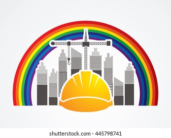 Construction building industry designed on line rainbow background graphic vector.