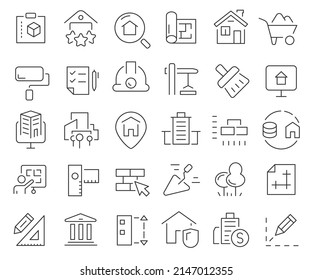 Construction and building line icons collection. Thin outline icons pack. Vector illustration eps10