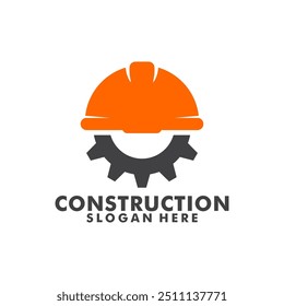 Construction Building Logo Icon Design Vector, Helmet and gear symbol for construction, apartment, and architect. premium logo design vector.