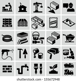 Construction, building materials, construction equipment icons - Shutterstock ID 155672948