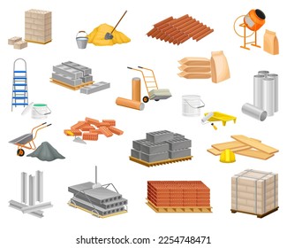 Construction and Building Materials at Industrial Site Big Vector Set