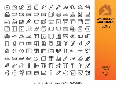 Construction and building materials isolated icons set