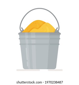 Construction and building materials and tools cartoon vector icons. Vector illustration of metal bucket isolated on white background. 