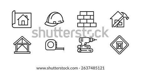 Construction and building outline icon set. tools, safety, architecture icons collection