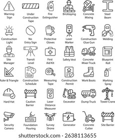 Construction and Building Outline Icons Vector Illustration.