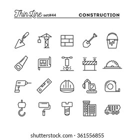 Construction, building, project, tools and more, thin line icons set, vector illustration