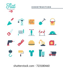 Construction, building, project, tools and more, flat icons set, vector illustration