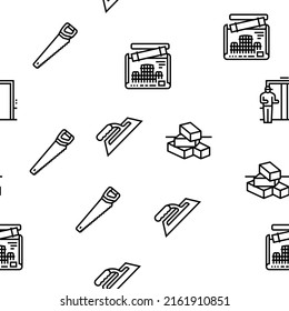 Construction Building And Repair Vector Seamless Pattern Thin Line Illustration