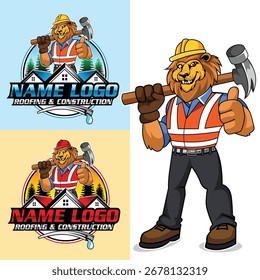 Construcción de edificios de diseño de logotipo de techo. Reparación de la casa construir león trabajo diseño de logotipo