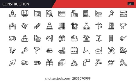 Construction Building Site Engineering Structural Project Icon Set