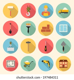 construction, building, tools and repair vector flat style icons set. template elements for web and mobile applications