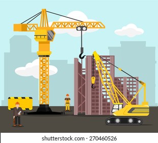 Construction and building vector flat illustration