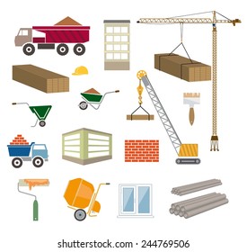 construction of buildings colored vector icons on white background