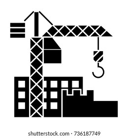 construction buildings icon, vector illustration, black sign on isolated background