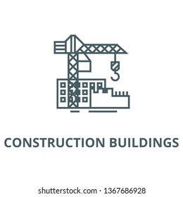Construction buildings line icon, vector. Construction buildings outline sign, concept symbol, flat illustration