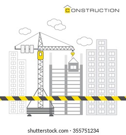 construction of buildings on white background 