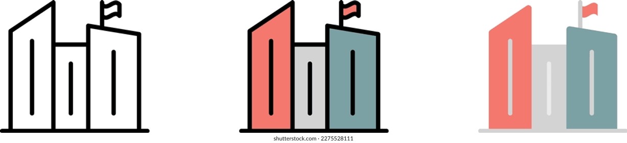 Construction buildings USA vector icon in different styles. Line, color, filled outline