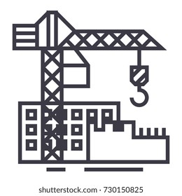 construction buildings vector line icon, sign, illustration on white background, editable strokes