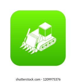 Construction bulldozer icon green vector isolated on white background