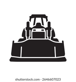Ícone bulldozer de construção representando máquinas pesadas para um local de construção e um veículo de terraplanagem para desenvolvimento e trabalho rodoviário vetor ícone de glifo sólido