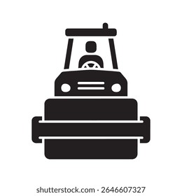 Construction bulldozer icon representing heavy machinery for building site development and an earthmoving vehicle for road work vector solid glyph icon