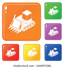 Construction bulldozer icons set collection vector 6 color isolated on white background