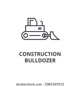 construction bulldozer vector line icon, sign, illustration on background, editable strokes