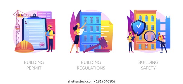 Construction Business Abstract Concept Vector Illustration Set. Building Permit Regulations And Safety, Contractor Service, Construction Site, Engineering Project, Application Form Abstract Metaphor.