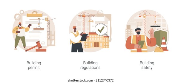 Construction Business Abstract Concept Vector Illustration Set. Building Permit Regulations And Safety, Contractor Service, Construction Site, Engineering Project, Application Form Abstract Metaphor.