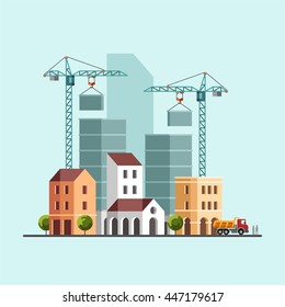 Construction business. Building industry. Vector flat illustration.