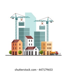 Construction business. Building industry. Vector flat illustration.