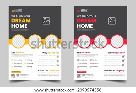 Construction Business Flyer Template with yellow and red color, Corporate construction tools flyer design,  home improvement flyer template, home repair flyer.