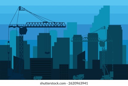 Negócios de construção, construção de arranha-céus, uso de guindaste e construção de grandes edifícios nas cidades, gráficos de construção em grandes cidades