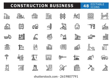 Construction Business icon. related to real estate, Buildings, Construction Cone, architecture, house, Construction tools, Construction Worker, Crane and Excavator,