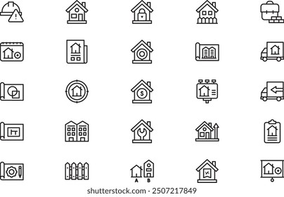 La colección de iconos de negocios de construcción es una Ilustración vectorial con trazo editable.