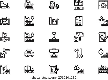 Construction Business Icons Collection ist eine Vektorgrafik mit editierbarem Strich.
