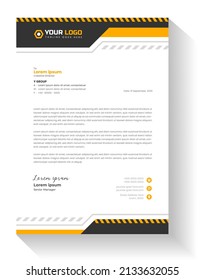 Construction Business Letterhead Design Template With Yellow Color, Corporate Construction Tools Letter Head Design,  Home Improvement Letterhead Template, Home Repair Letterhead Banner. 