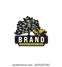 Bauunternehmen Logo Vektor: Eiche trifft Bagger, symbolisiert Stärke, Haltbarkeit, Präzision und Innovation.