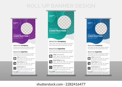 Construction Business Roll up Banner Design. Vector Roll Up standee  Banner. Business Promotion Roll up Banner.