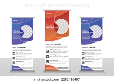 Construction Business Roll up Banner Design. Vector Roll Up standee  Banner. Business Promotion Roll up Banner.