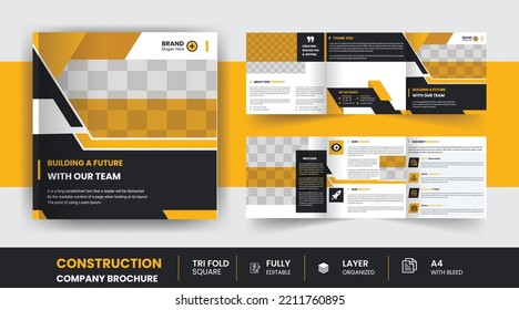Construction business trifold brochure template, Real estate company brochure design