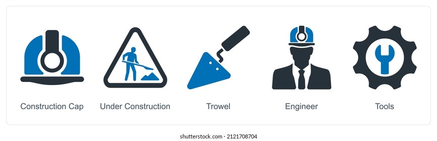 Construction Cap And Trowel Icon Concept