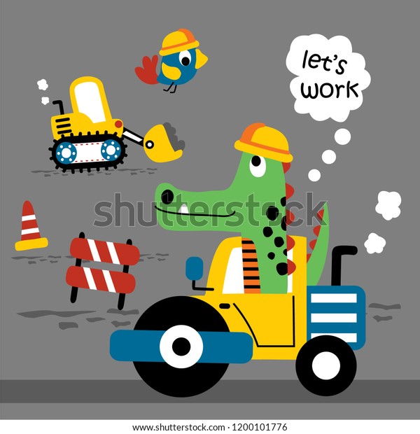 construction car and funny animal
cartoon,vector
illustration