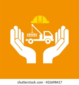 construction car with a helmet, vector illustration