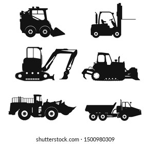 Construction car icon set, build machine, vector isolated illustration, side view