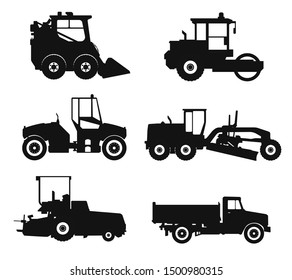 Construction car icon set, build machine, vector isolated illustration, side view
