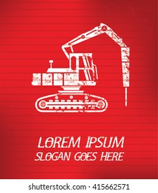 Construction car on red background,poster grunge design