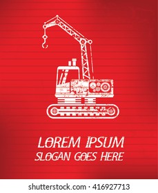 Construction car on red background,poster grunge design