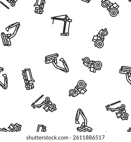 construction car vehicle tractor Vector Seamless Pattern Thin Line Illustration